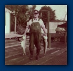 Grandpa Fred Payne McCasland at Fishing Camp in Rio Vista, CA -- 1955